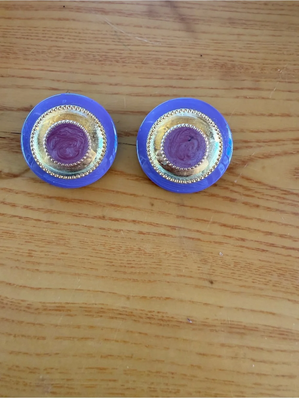 Gold and Purple Round Statement Earrings - Women Accessories